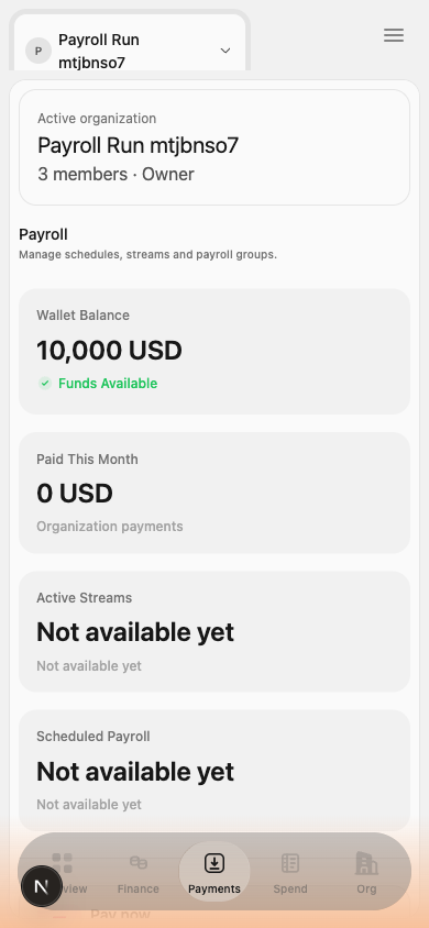 Payroll page, mobile