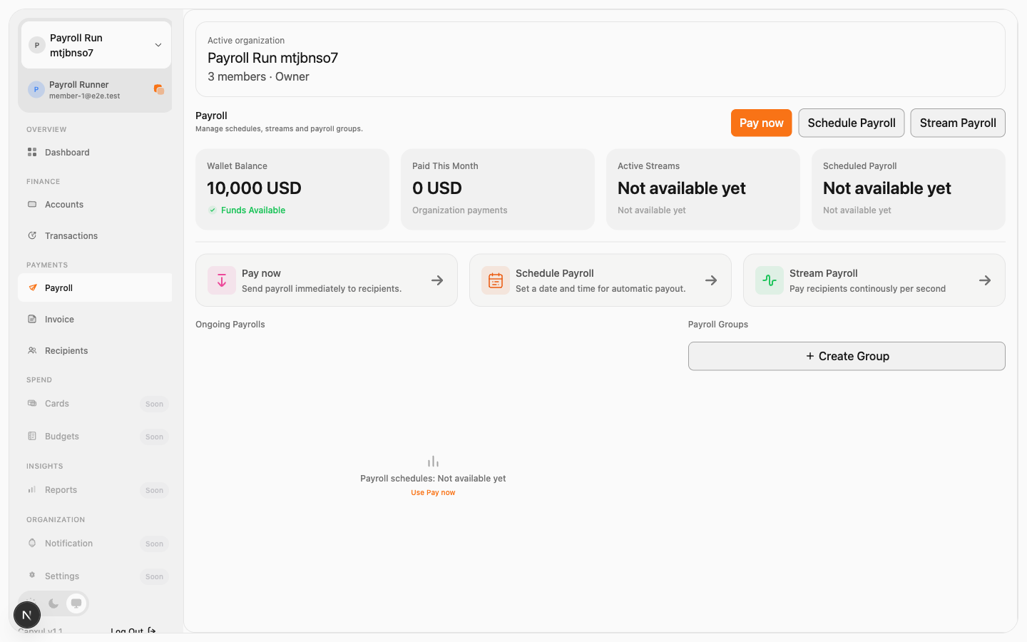 Payroll page, desktop