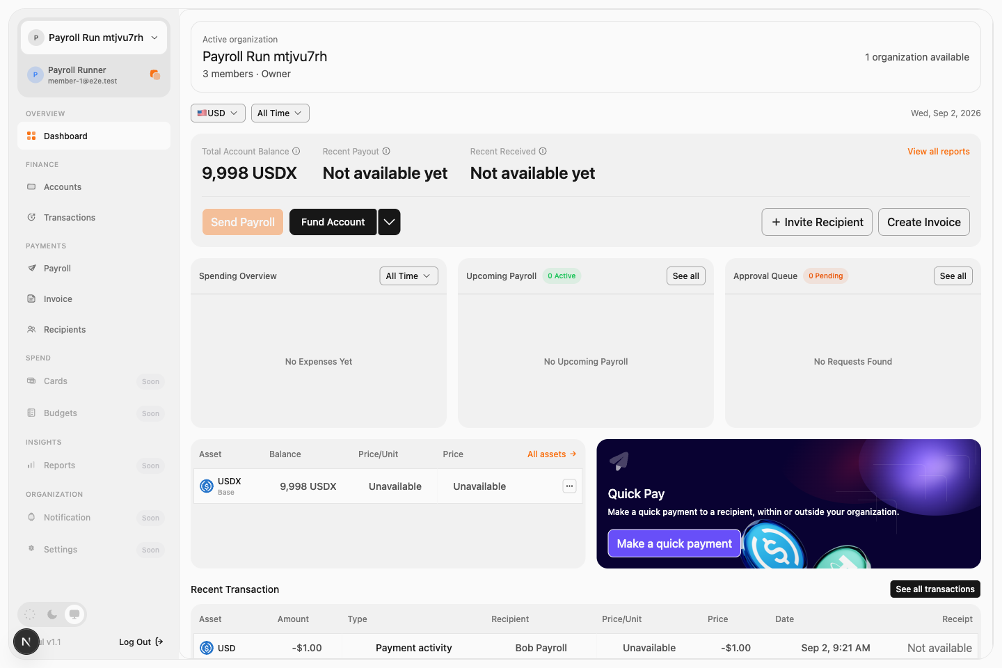 Dashboard after the run, desktop