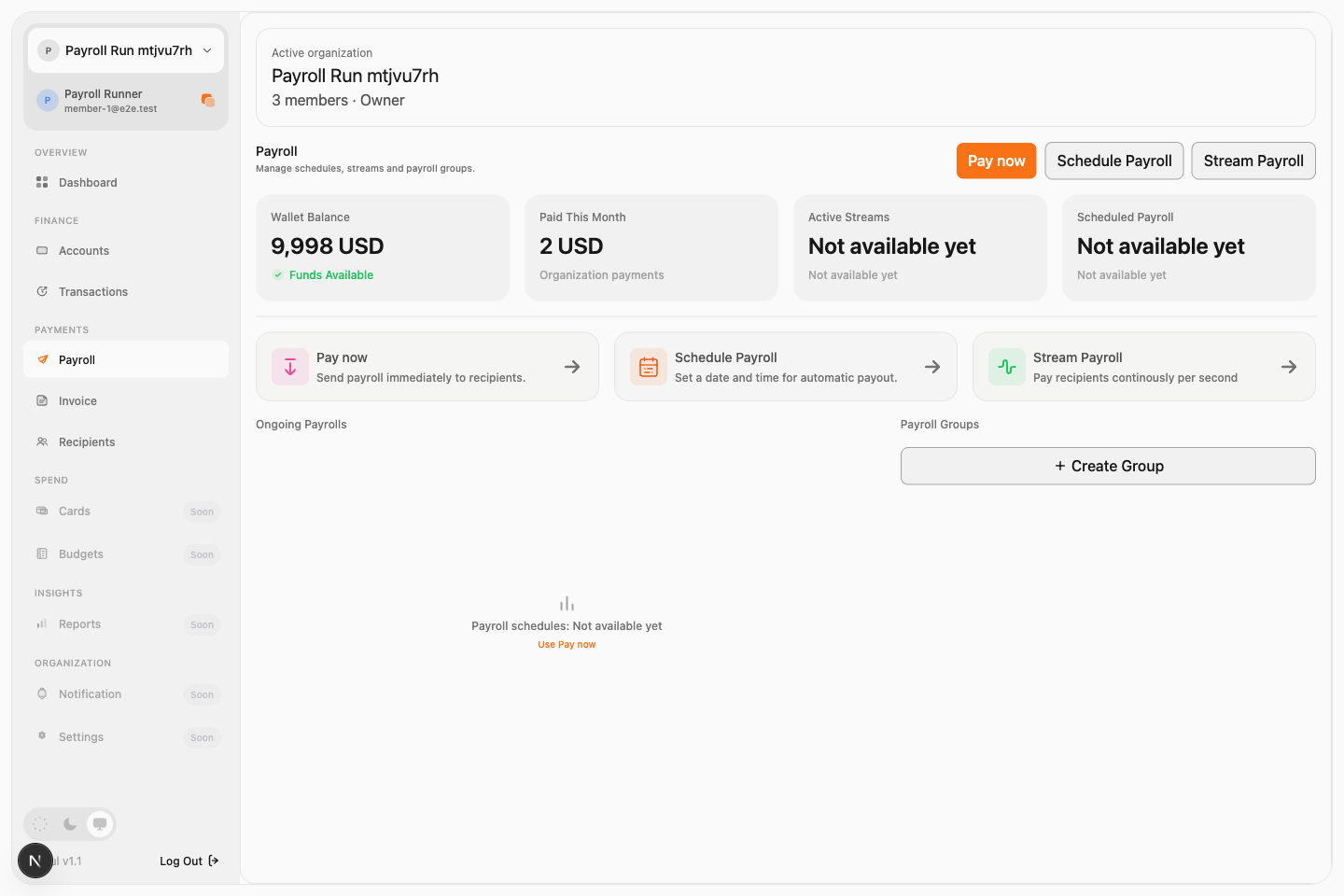 Payroll page after settlement, desktop